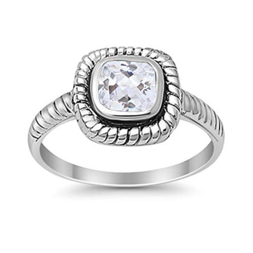 Princess Cut Simulated CZ 925 Sterling Silver Cable Shank Design Wedding Ring